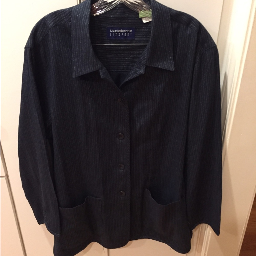 Liz Claiborne Vintage Navy Pinstripe Jacket- M - Picture 2 of 4